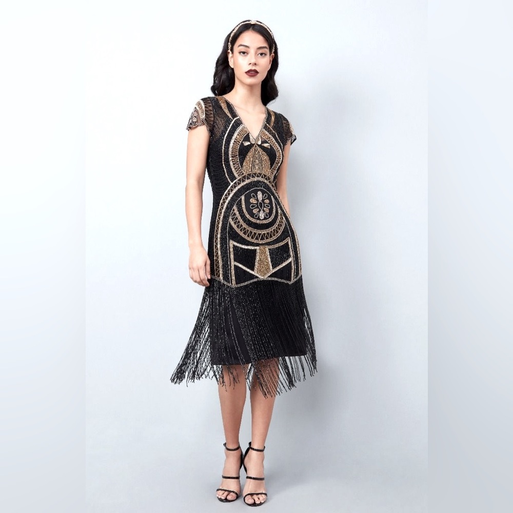 Gatsbylady Plus Size “Mary” Art Deco Fringe Dress
